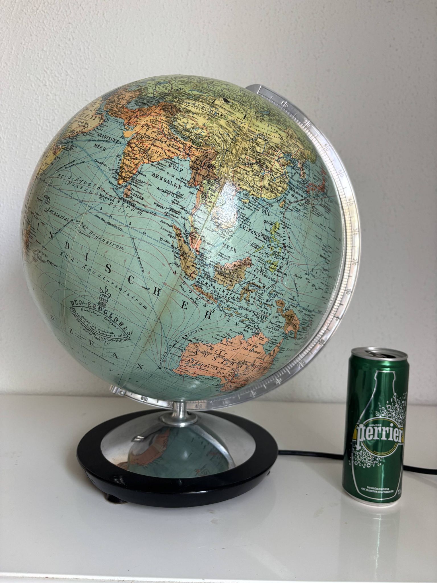 Globe vintage 1940 terrestre verre Duo Erdglobus Berlin - 42 cm