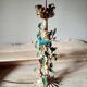 Painted metal candle holder lamp - wrought iron fruit and bird lamp base