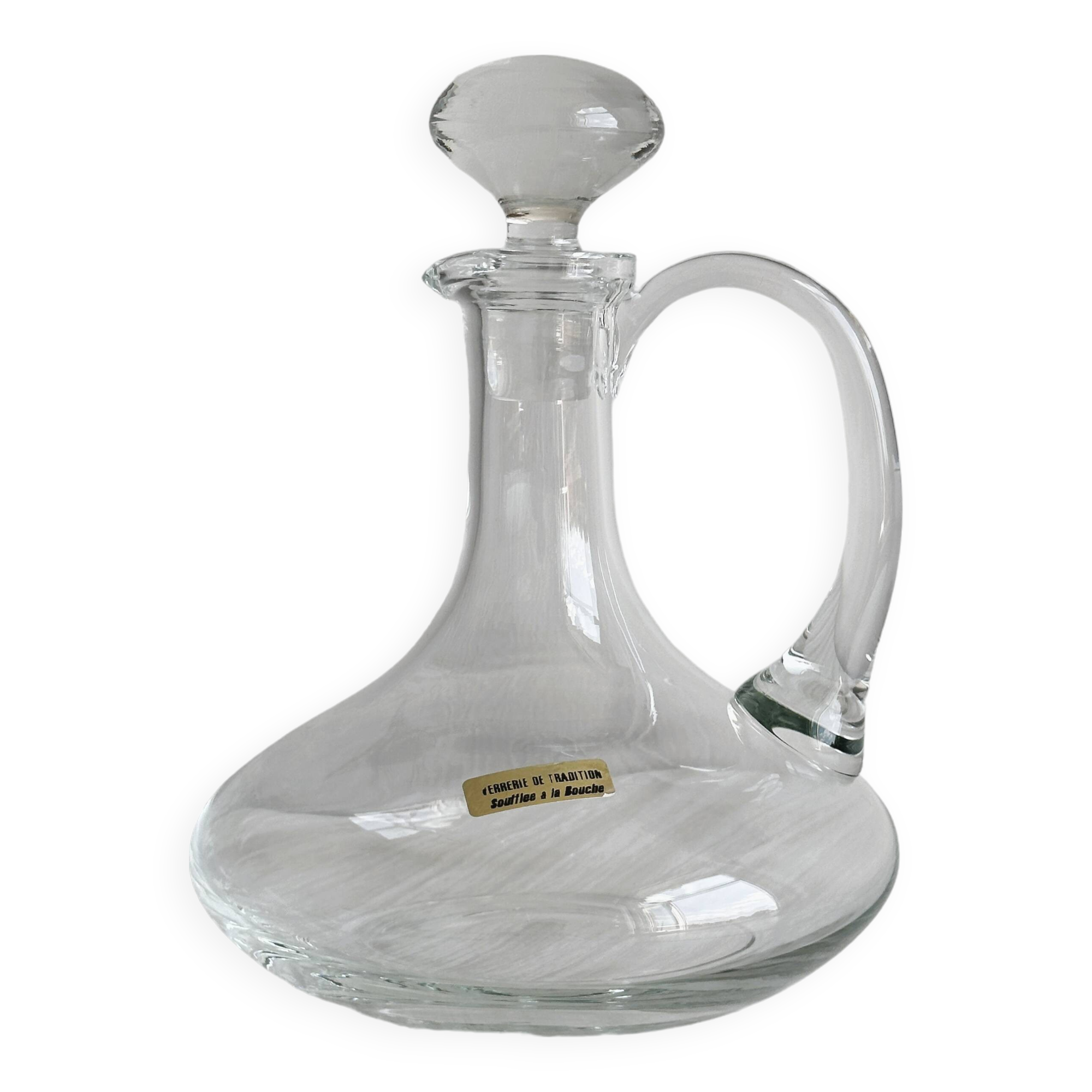 Mouth-blown glass carafe, old glassware.