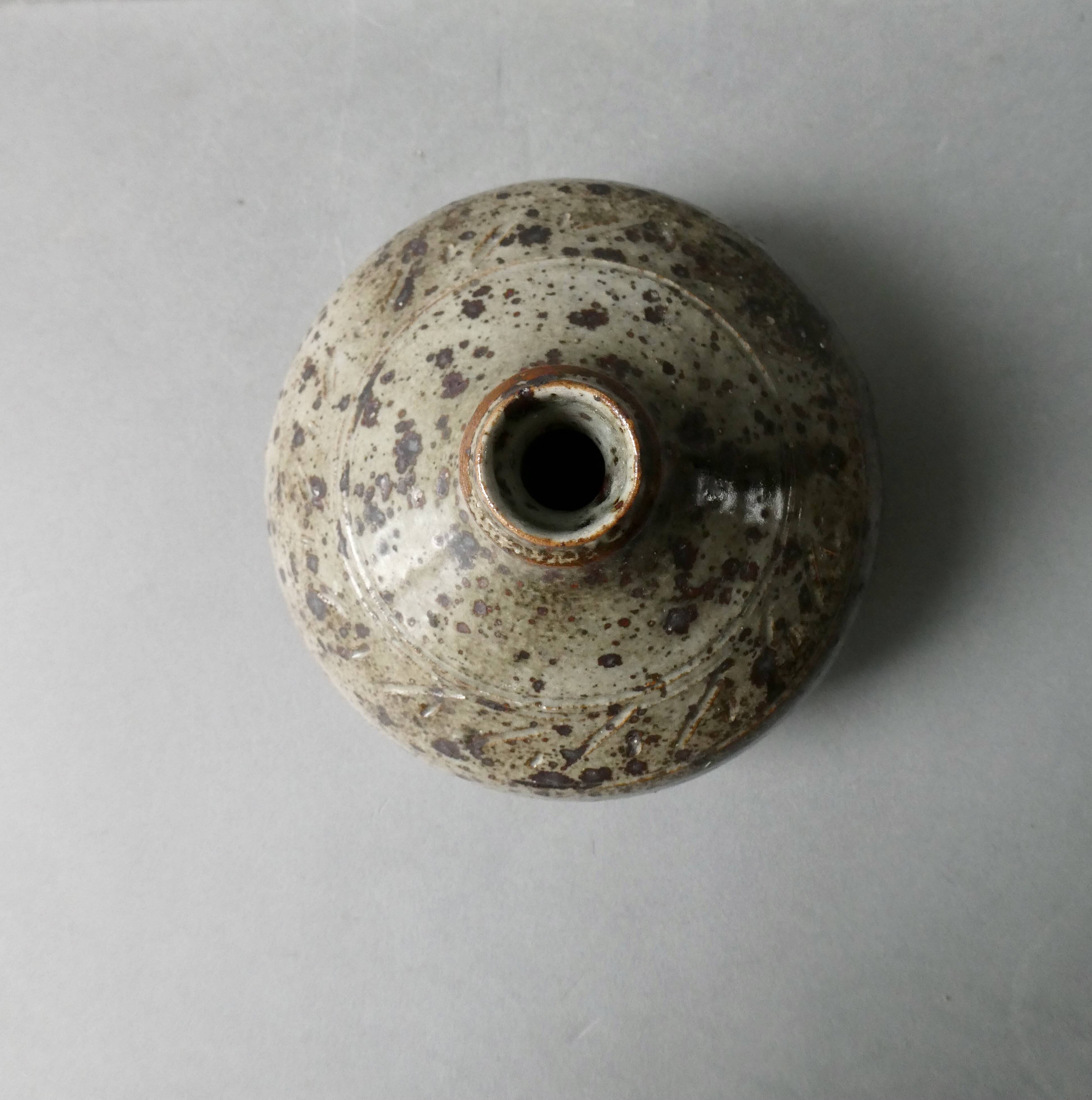 enamelled and scarified stoneware vase from the 80s