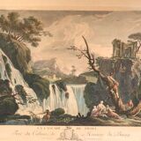 LACROIX of MARSEILLE. The Cascade of Tivoli, 1760. Enhanced etching.