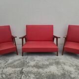 Vintage 1950s children's sofa and two armchairs with compass feet
