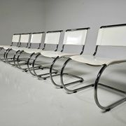 Set of 6 white cantilever dining chairs MR10 by Mies van der Rohe for Thonet, 1980s.