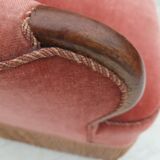 Canapé danois 2 places des années 1930, velours d'ameublement rose saumon, bois de frêne.