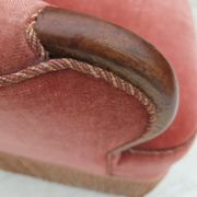1930s, Danish 2-seater sofa, salmon pink furniture velour, ash wood.