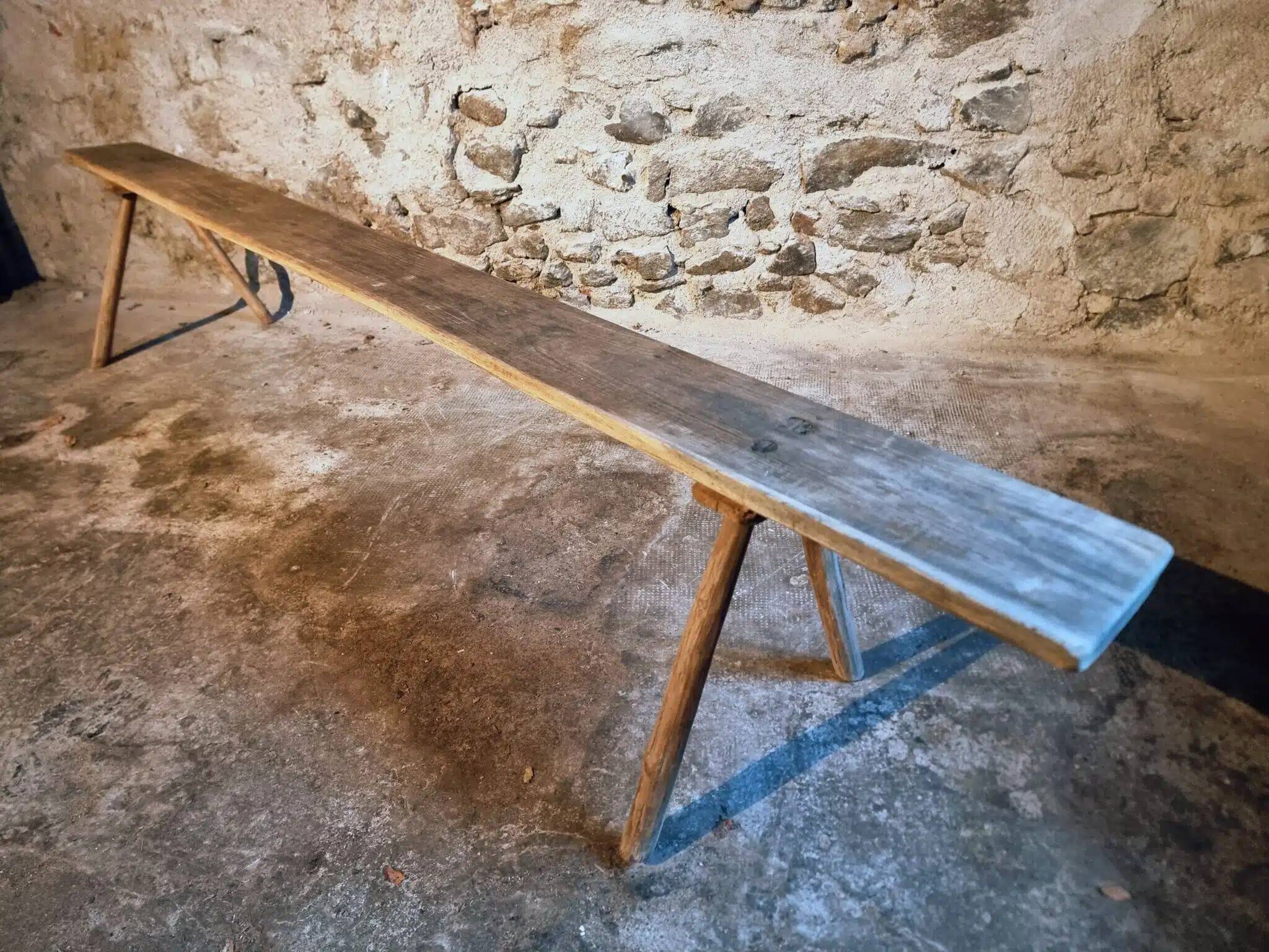 Antique primitive oak bench – Circa 1900, Allier region, France