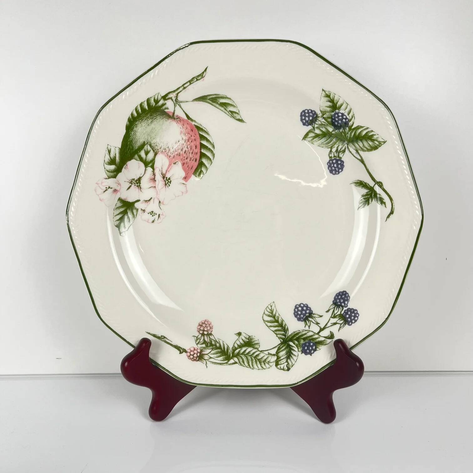 Set of 8 flat plates by Churchill, "Victorian Orchard" model, Staffordshire, England.