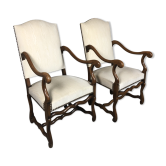 Chairs (pair) Sheep bones in walnut-tinted beech and marbled beige velvet