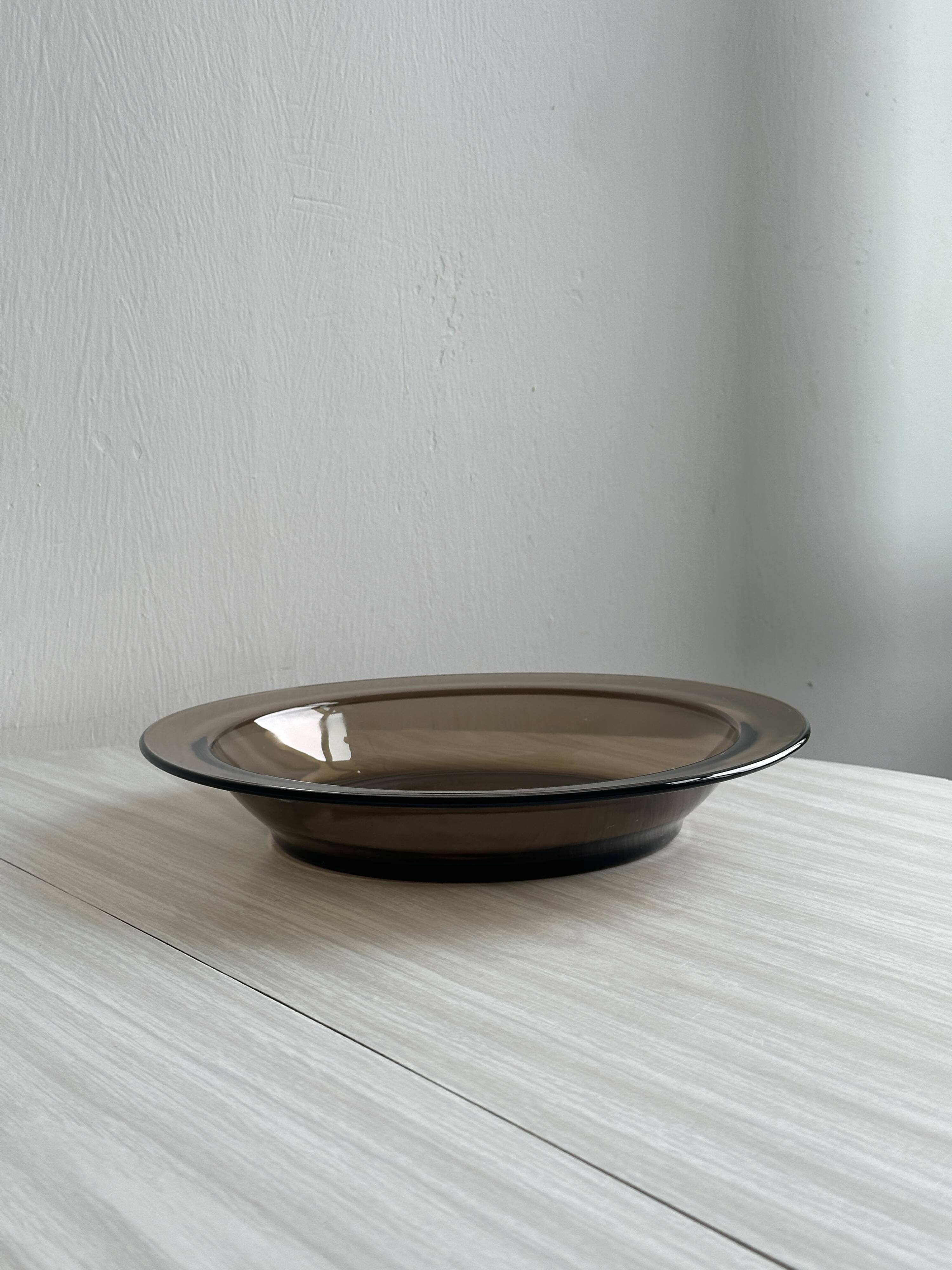 Smoked glass dish, modern design.