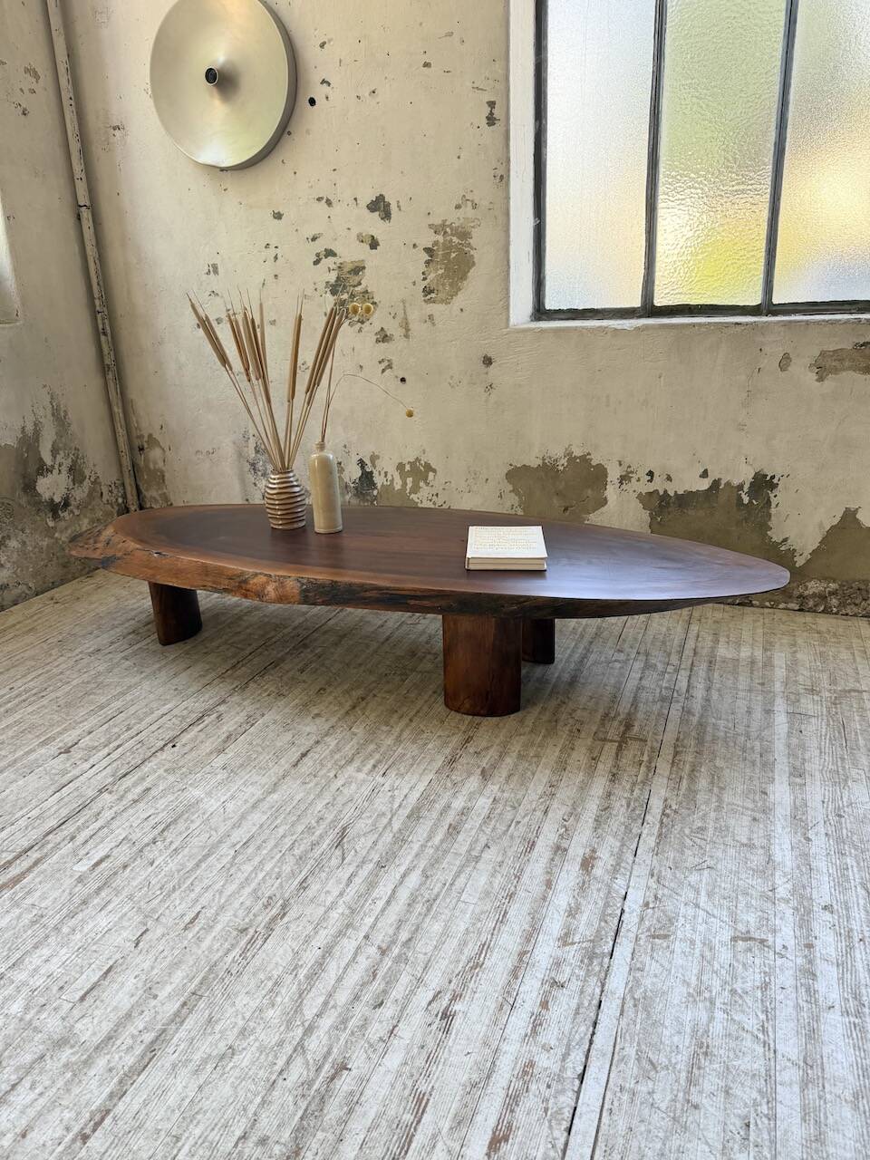 Table basse années 50 plateau bois exotique XXL
