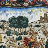 Printed tapestry and embroidery decorated with a medieval hunting scene - 1m50x1m12
