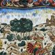 Printed tapestry and embroidery decorated with a medieval hunting scene - 1m50x1m12