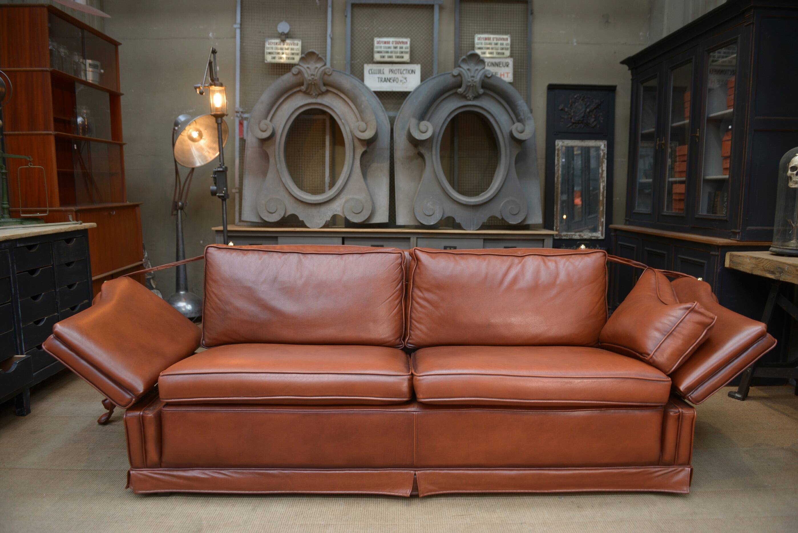 Maison Jansen leather sofa, France, 1970s