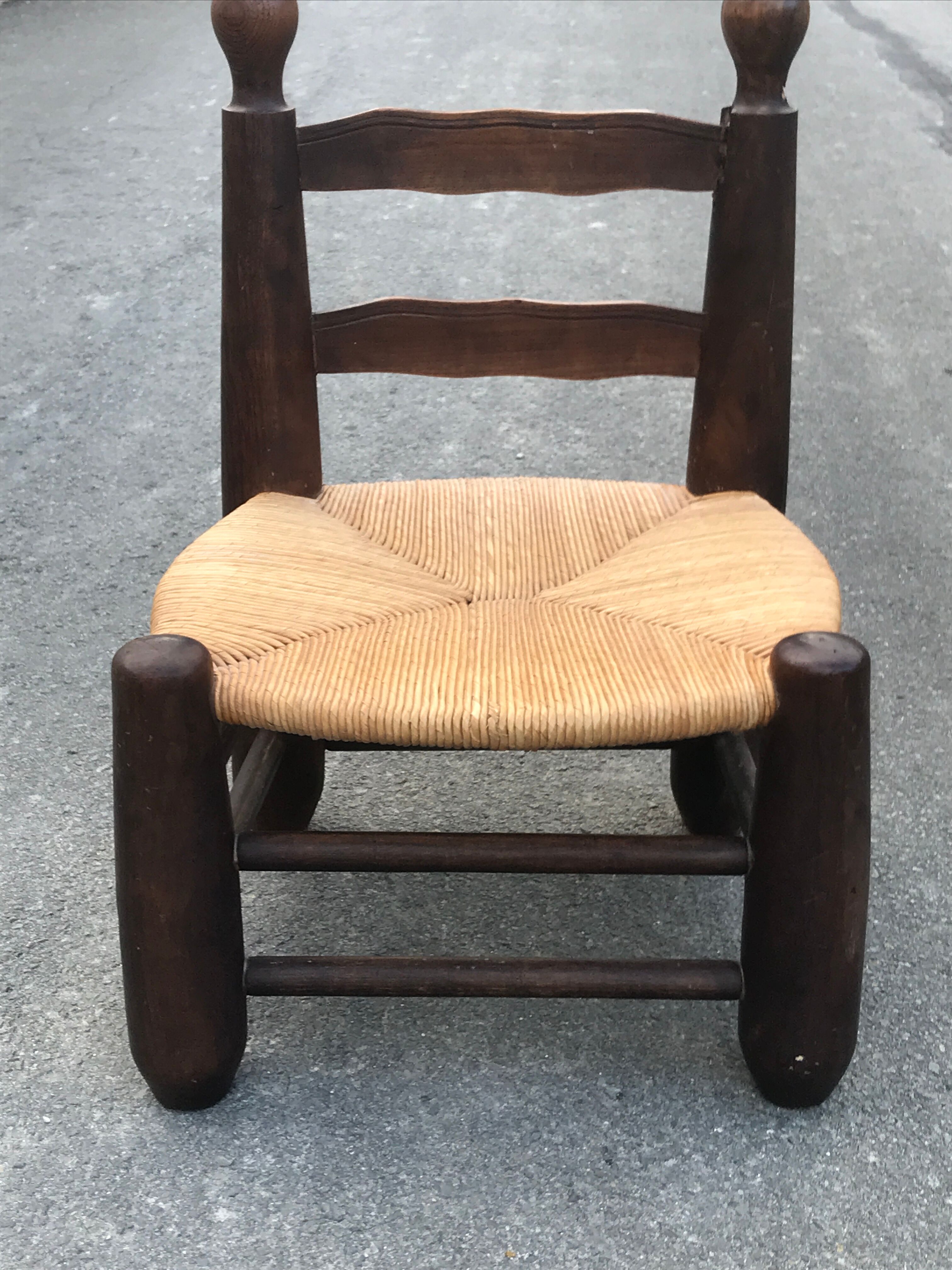 Low chair oak and straw vintage 1950