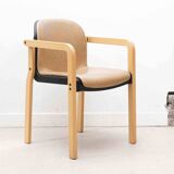 Kembo armchair in brown leatherette and beech