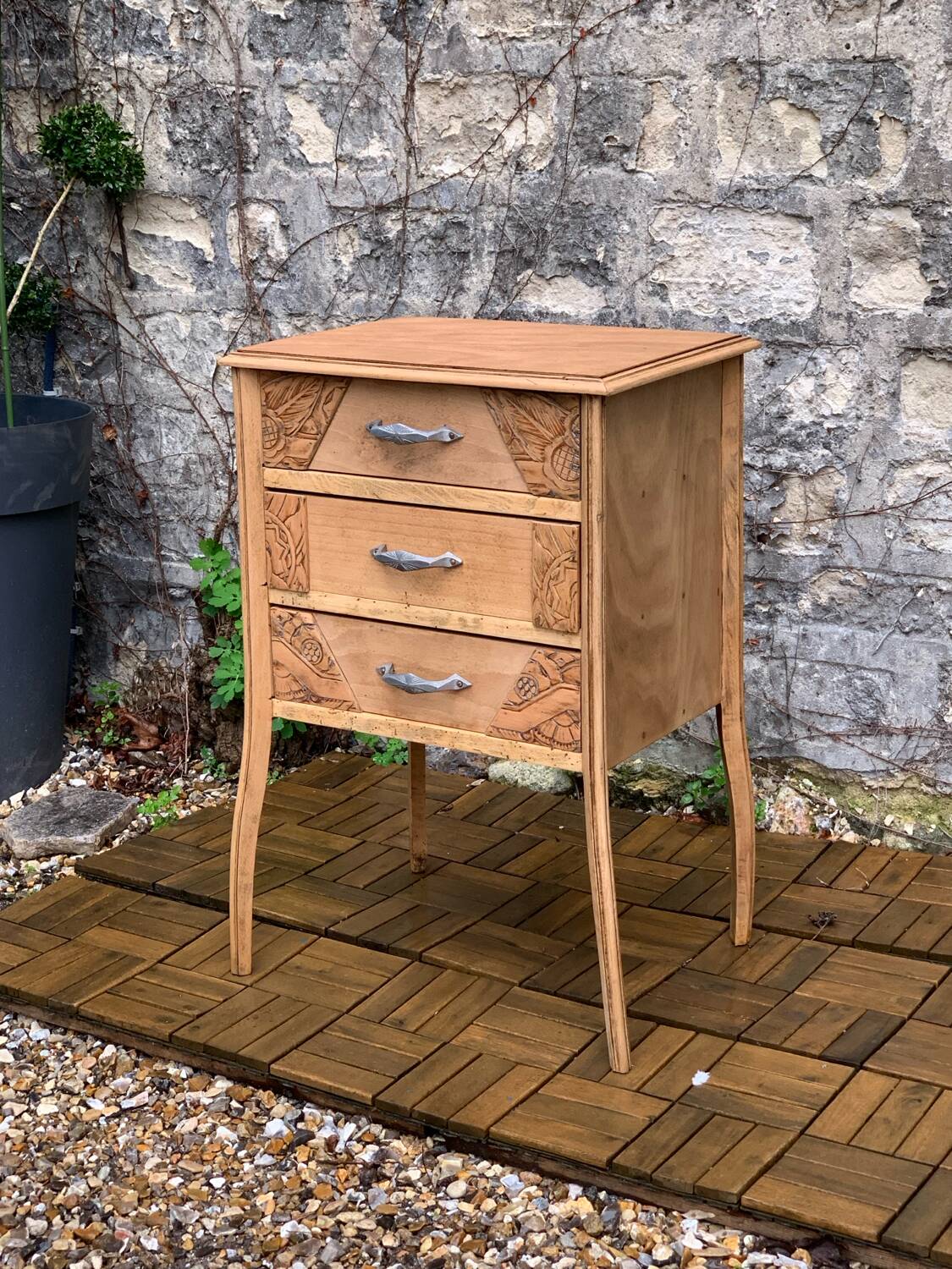 Art Deco chest of drawers in raw wood, 1930