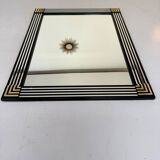 Grand miroir vintage année 70 design DEKNUDT décor géométrique bois