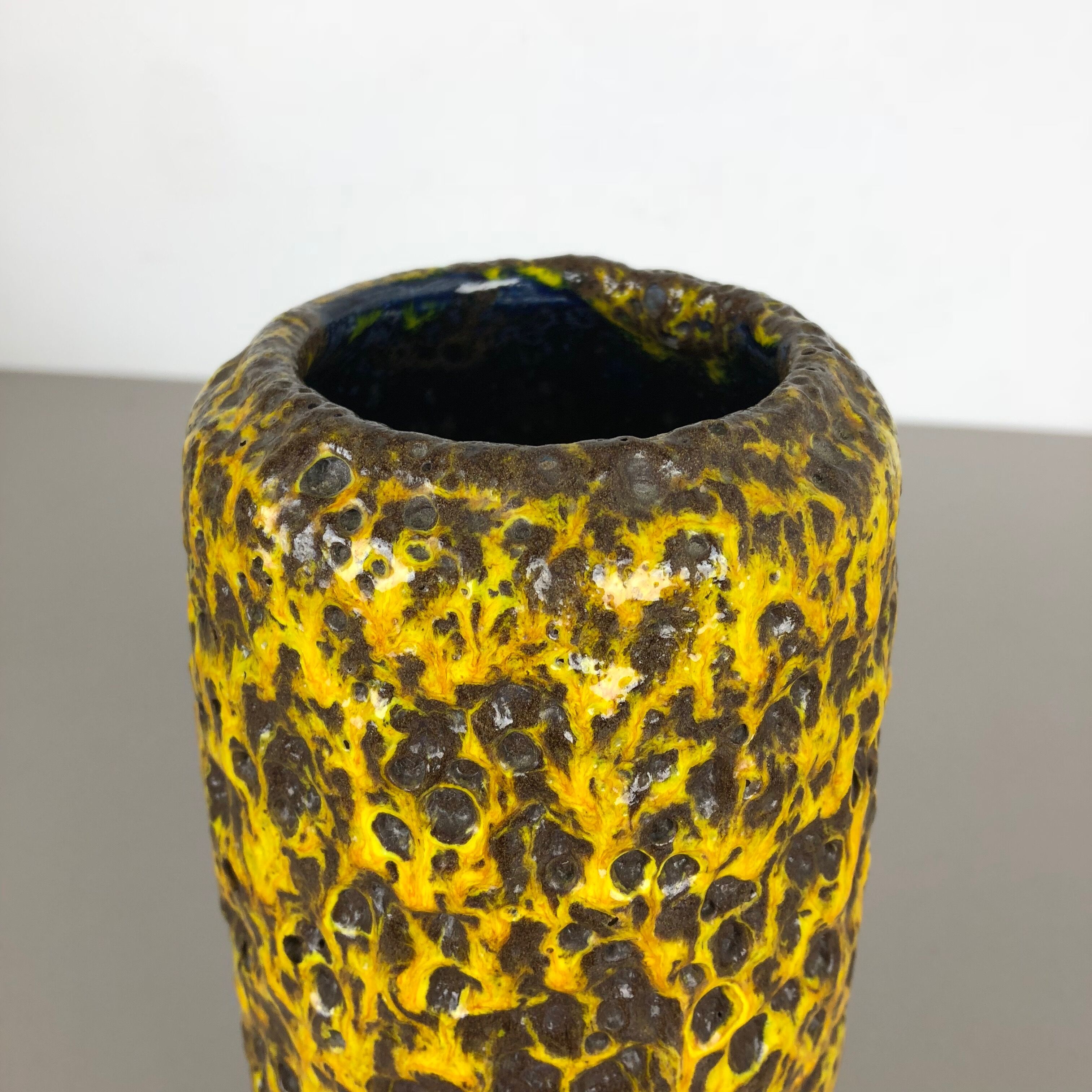 Pottery Super Yellow Color Fat Lava Multi-Color Vase Scheurich WGP, 1970s