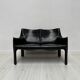 1980s vintage Italian designer ‘CAB 414’ 2-seater leather sofa by Mario Bellini for Cassina in black leather
