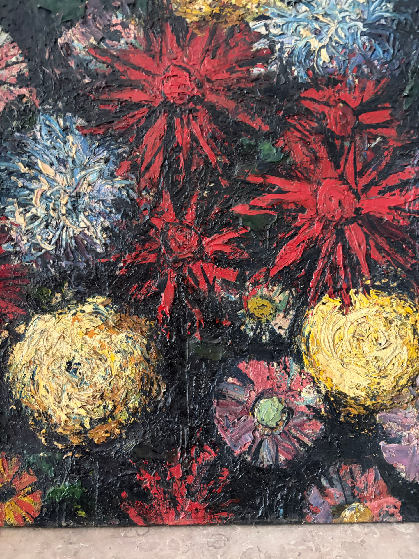 Flowers, knife oil, signed Roger Remy 1960