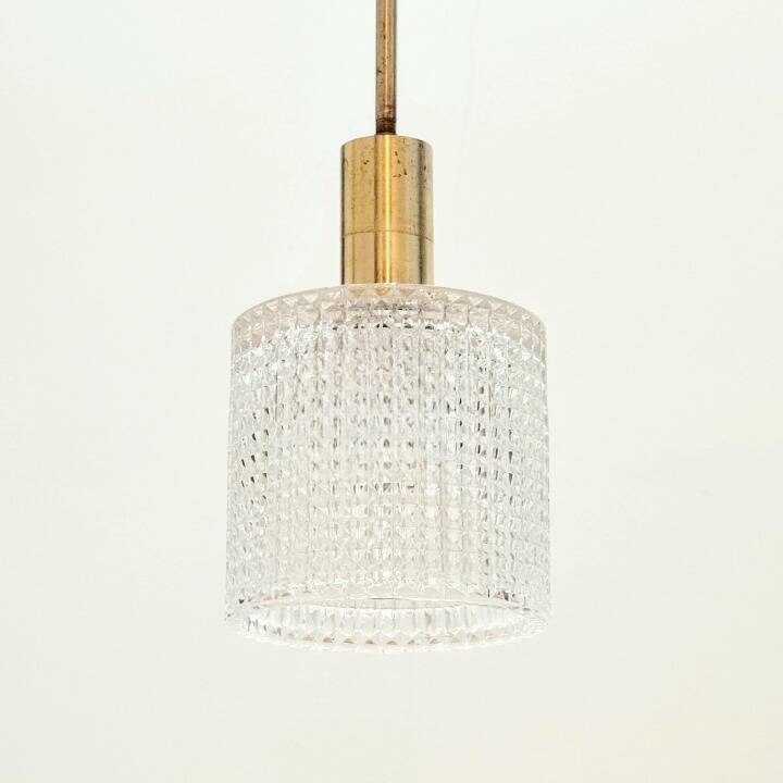 Mid-Century Scandinavian Crystal Glass & Brass Ceiling Light by Fagerlund