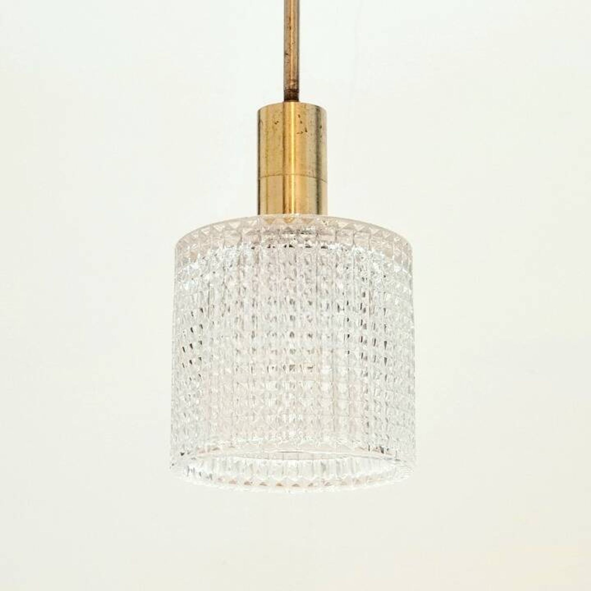 Mid-Century Scandinavian Crystal Glass & Brass Ceiling Light by Fagerlund