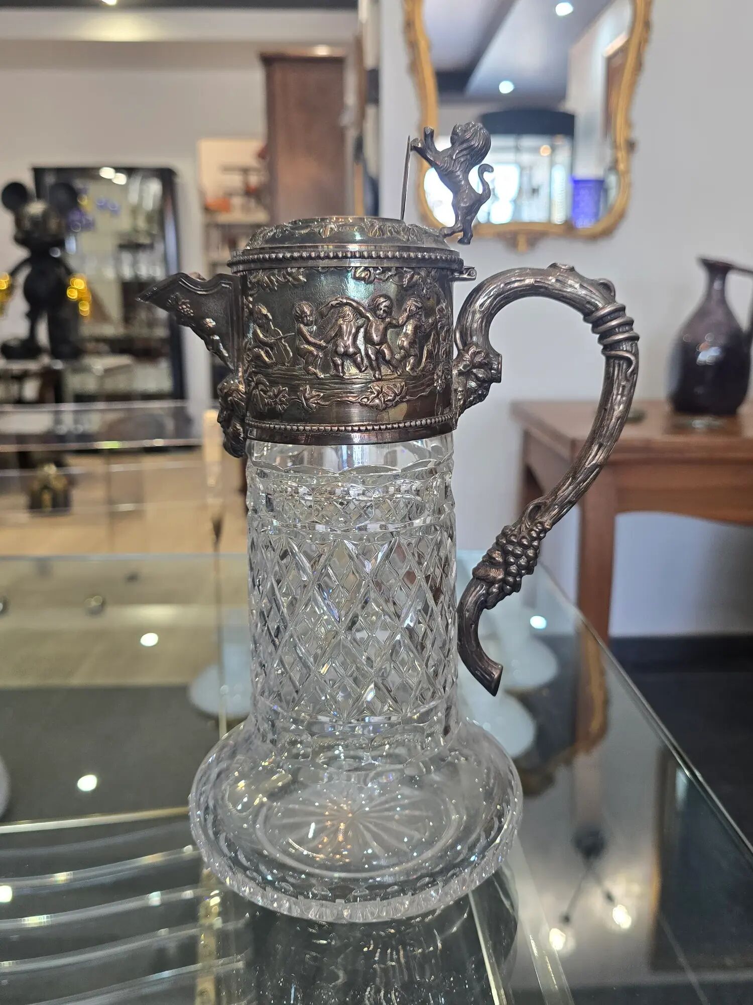 Important cut crystal wine carafe and solid silver 925/1000, Topázio house.