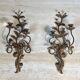 Pair of Two-Arm Wall Lights in Gold Metal with Leaf Decoration