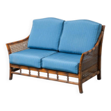 Vintage 2-seater sofa in bamboo and Vienna straw 1960s modernism
