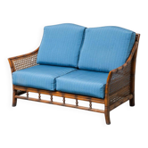 Vintage 2-seater sofa in bamboo and Vienna straw 1960s modernism