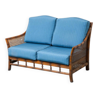 Vintage 2-seater sofa in bamboo and Vienna straw 1960s modernism