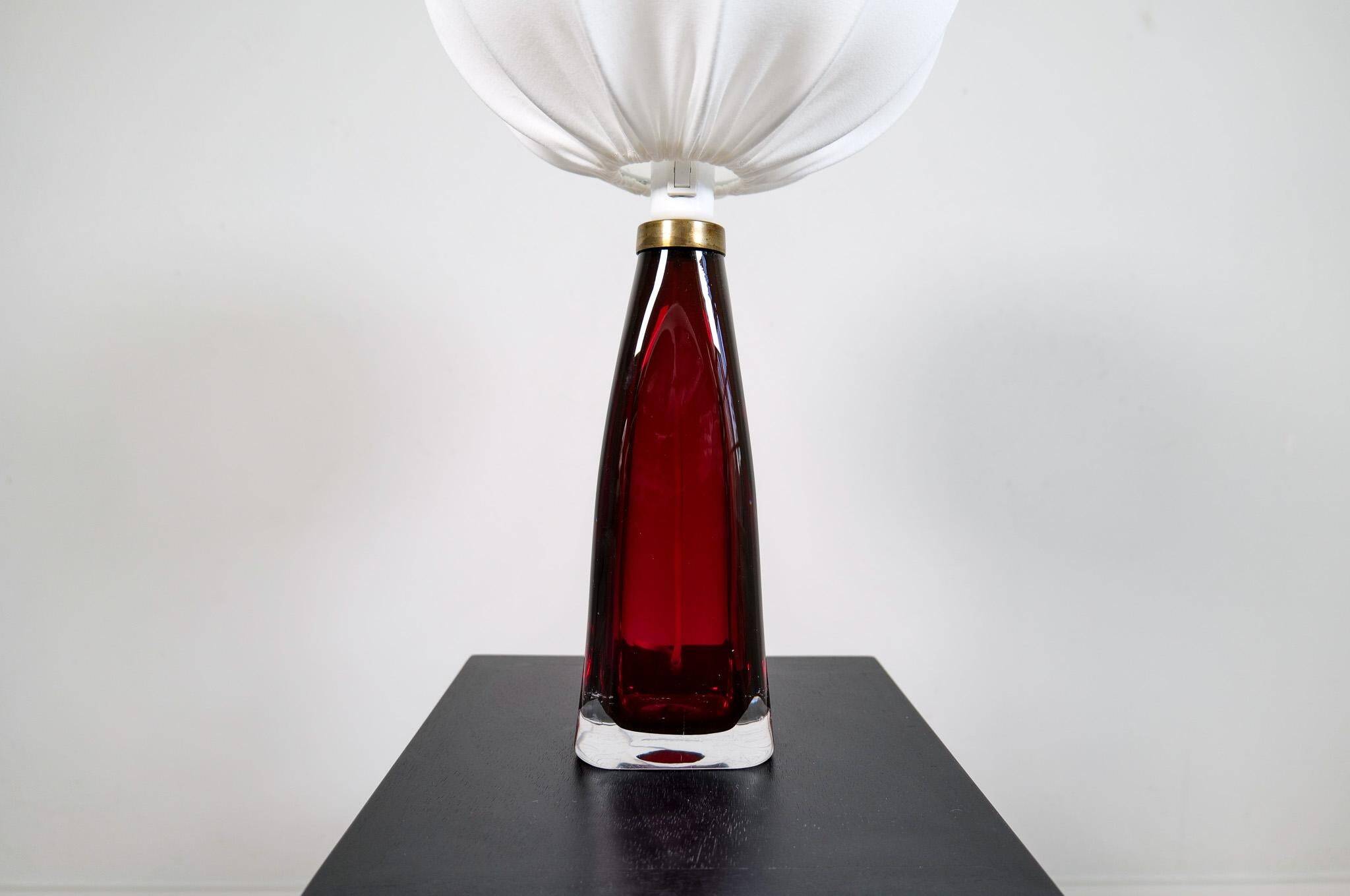 Mid-century modern table lamp with cotton shade Carl Fagerlund Orrefors Sweden