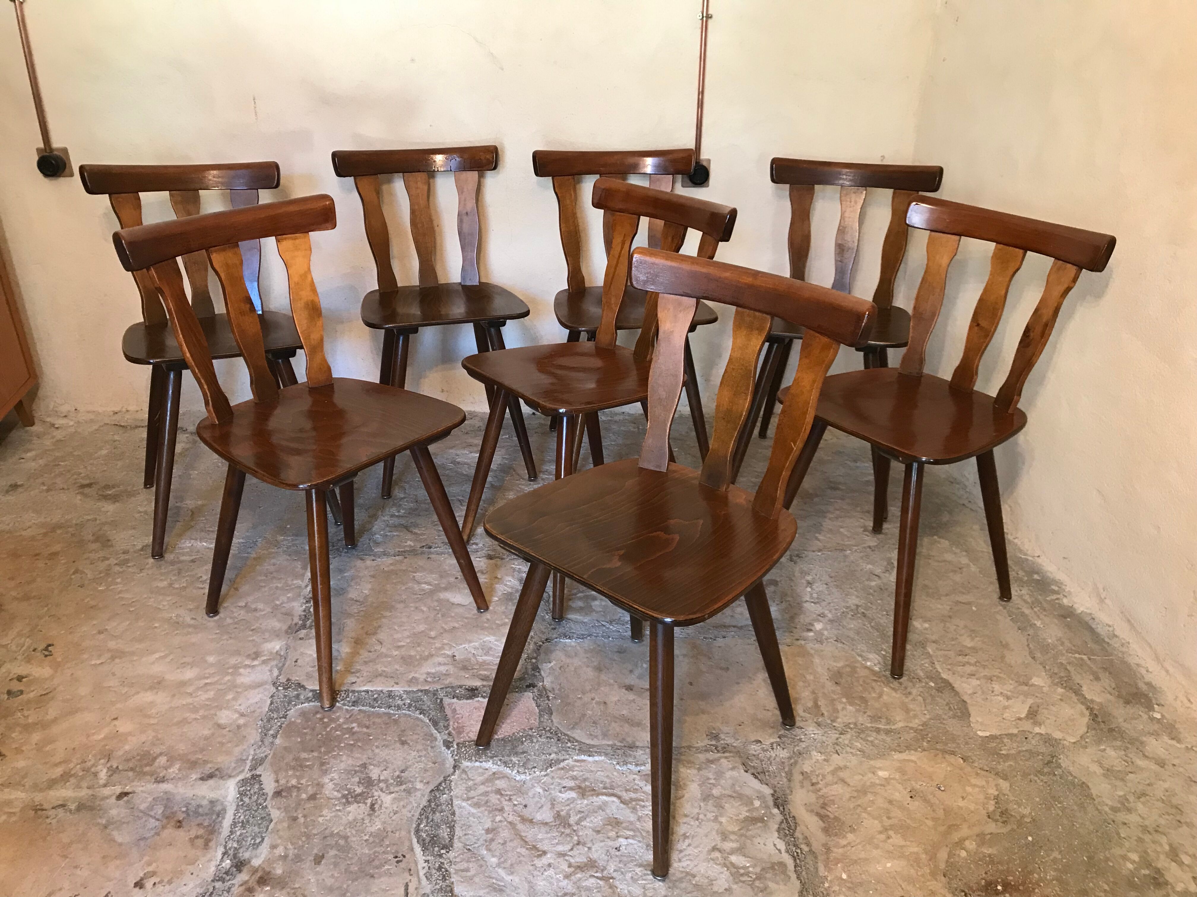 Set of 8 vintage brasserie chairs