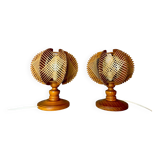 Lampes de table en bois et osier, années 60
