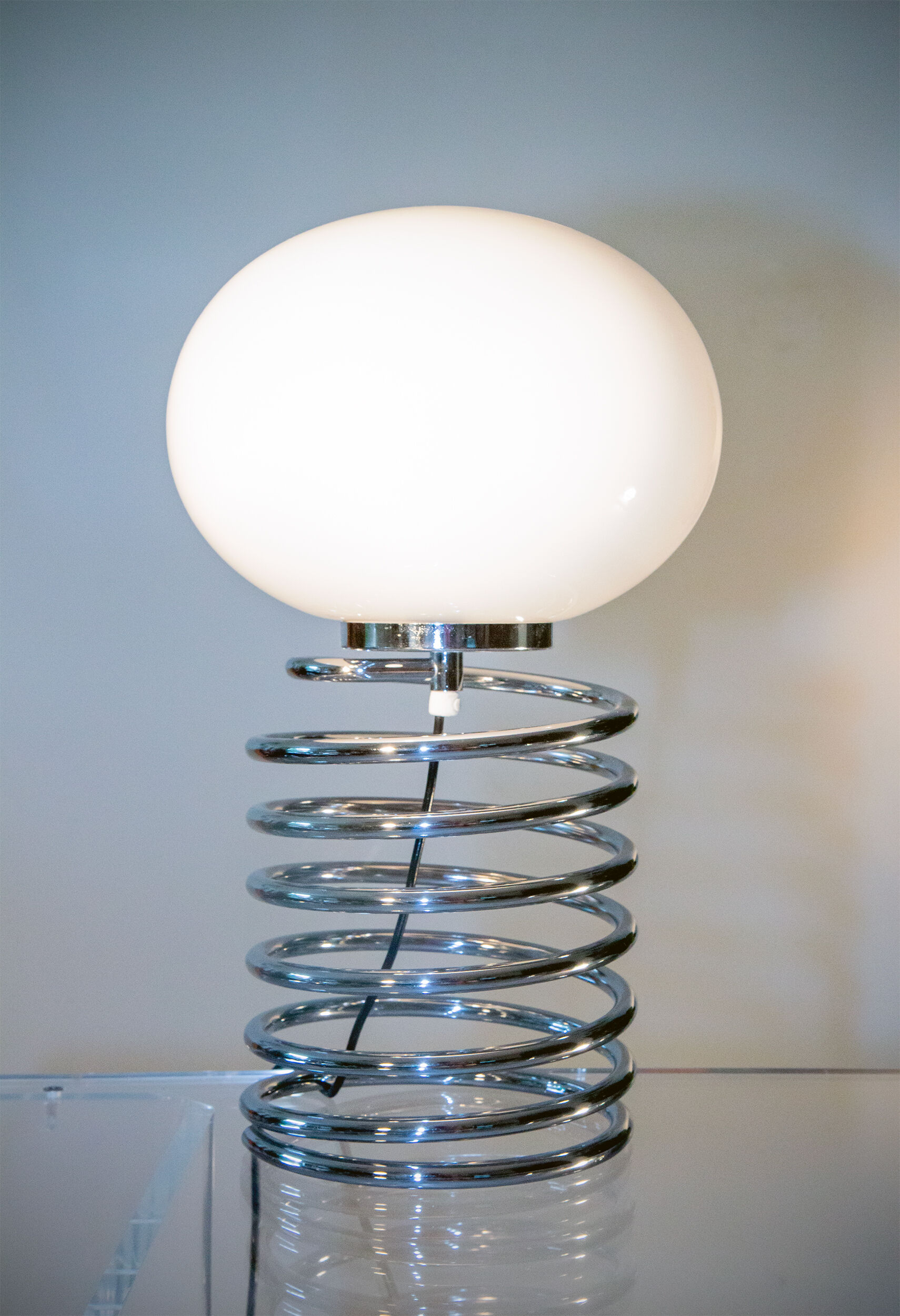 Spiral lamp Ingo Maurer late 60s, glass and chrome