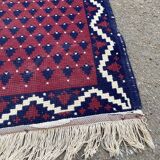 Tapis en laine nouée à la main 1970 80x140cm bordeaux bleu