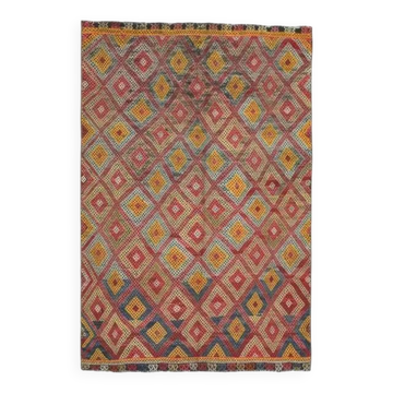 Tapis vintage turc Oushak fait main en laine et coton orange 150x230