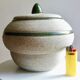 Bonbonnière or pot with ceramic art deco lid signed brisdoux