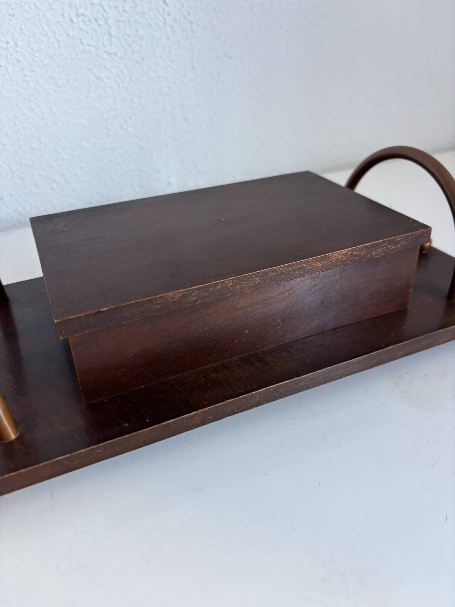 Vintage 1960 cigarette holder wooden metal copper - 31 x 15 cm