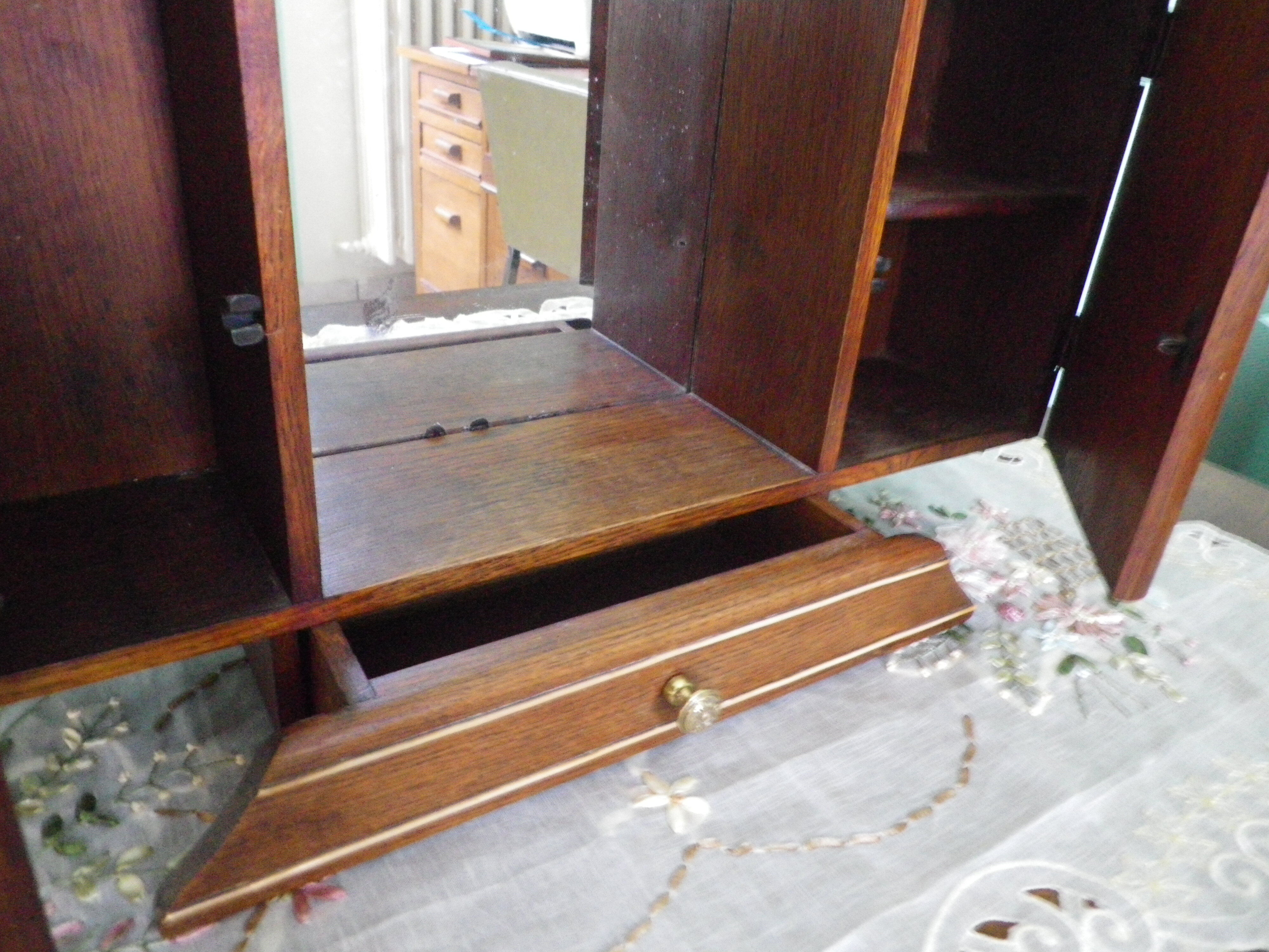 Art Deco extra furniture 1920/1940 to install or fix, wooden, central mirror, 2 doors, 1 drawer
