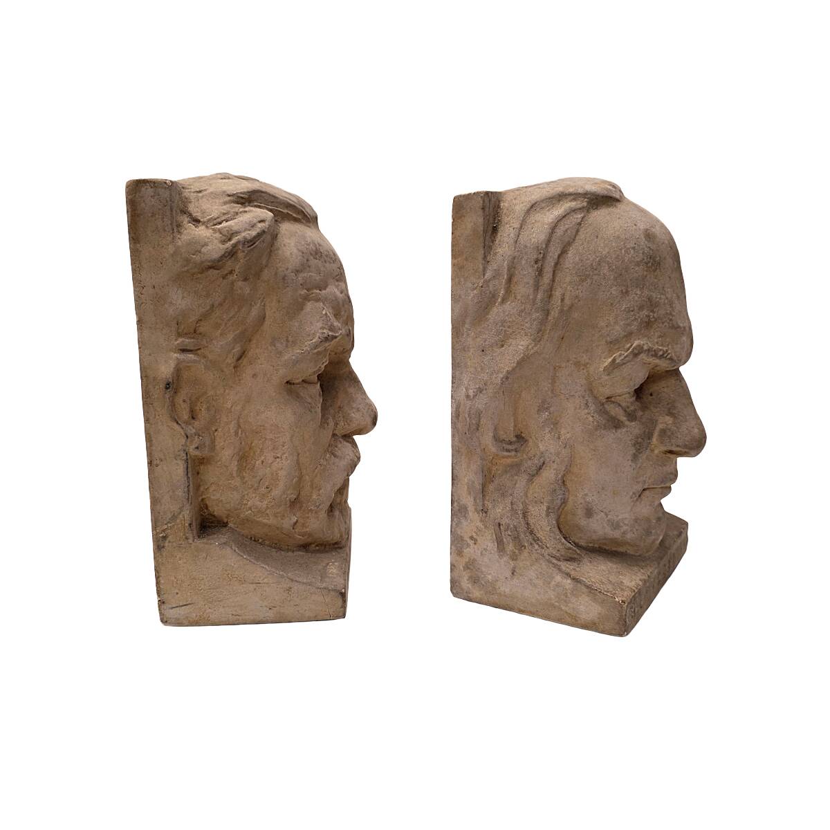 Serre-livres anciens en plâtre français par Joanny Durand, début des années 1900