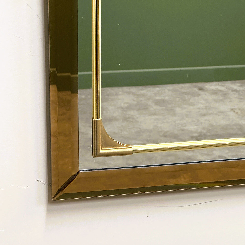 Rectangular Schöninger mirror with bronze-tinted glass and brass detailing, German