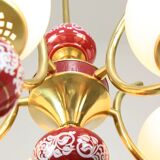 Mid-Century Italian Brass, Opaline & Ceramic Chandelier