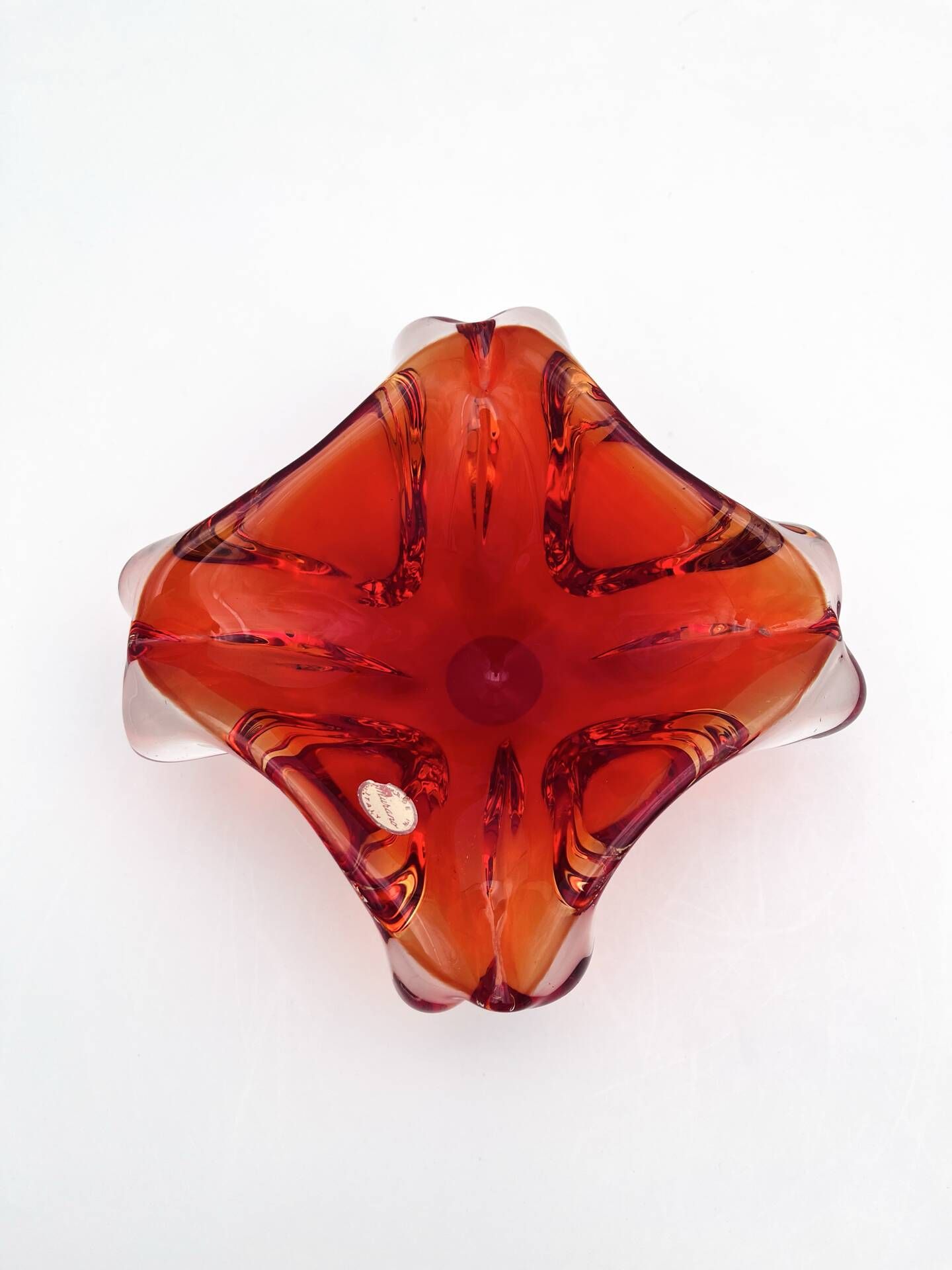 Flavio Poli Seguso Sommerso Red Amber Vintage 60s Art Glass Ashtray