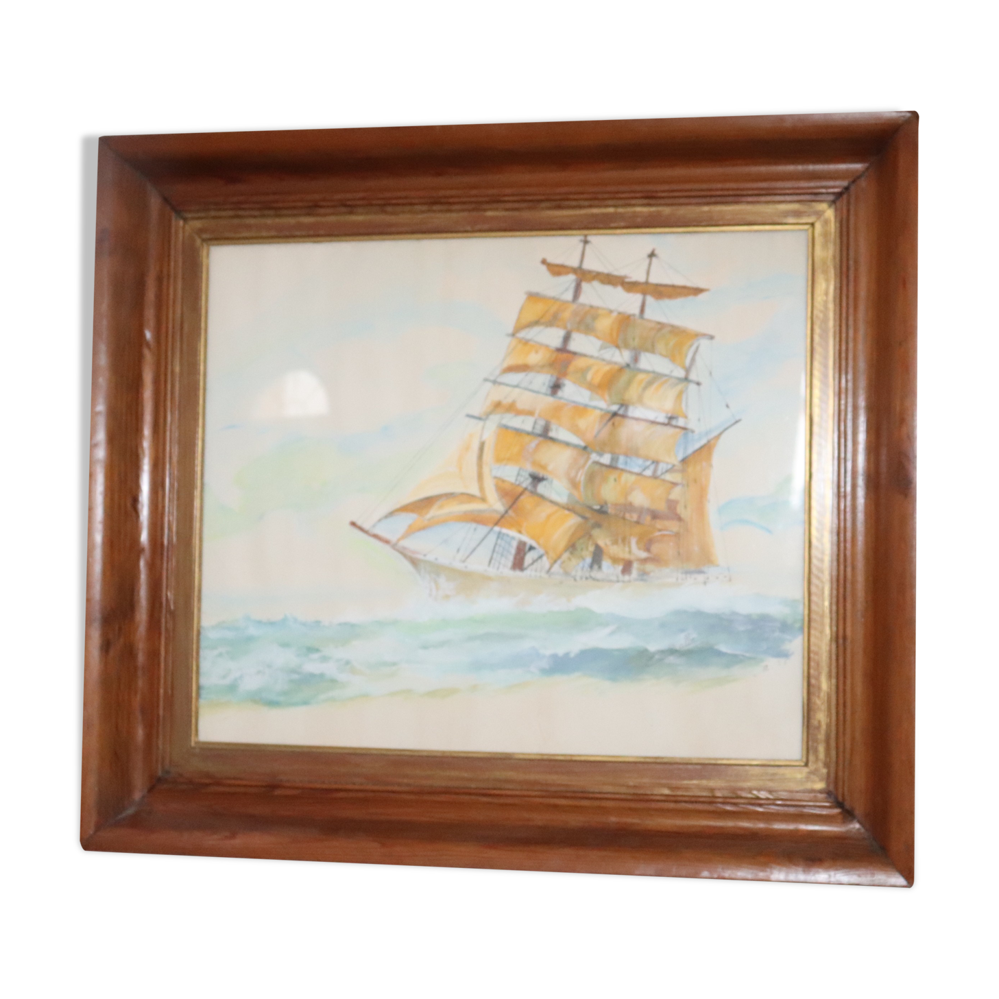 Tableau , aquarelle voilier dans tempete ,marine , mer