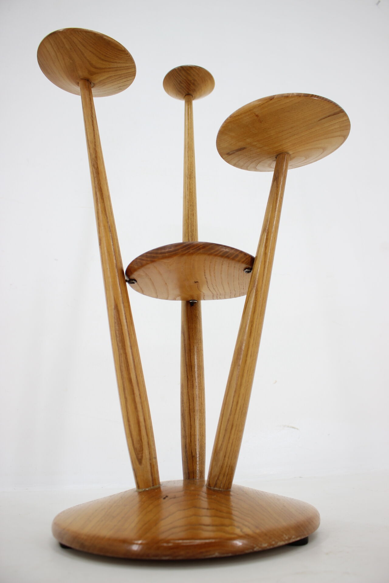 1960s wooden oak plant stand, czechoslovakia