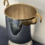 Champagne bucket with swans, in silver and gold metal, attributed to Christofle, 1940/1950