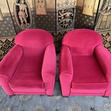 Pair of Red Velvet Art Deco Club Armchairs