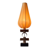 Modernist handcrafted copper and silk table lamp, Netherlands 1950s
