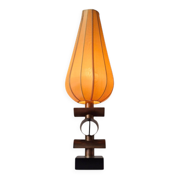 Lampe de table moderne en cuivre et soie, Pays-Bas, années 1950.